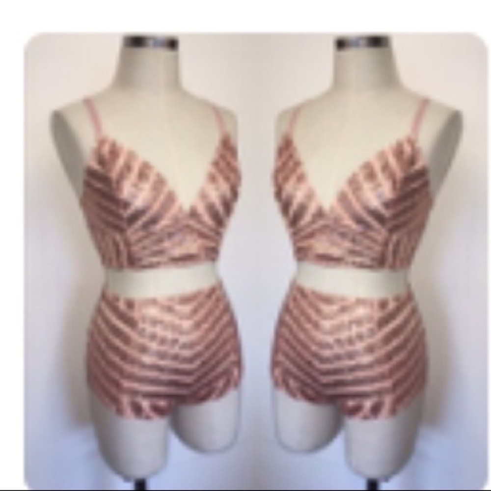 Rose Gold Sequin Bralette/shorts Set